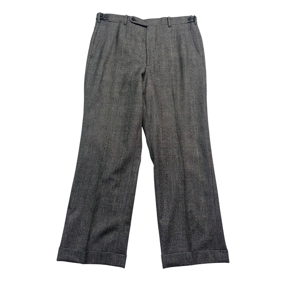 vtg DAKS Glen Plaid 36x28 Flannel Wool Pants Wide Leg High Rise Side Adjusters